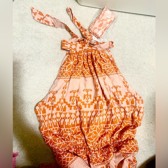 Orange and peach summer halter neck dress - Picture 2 of 7